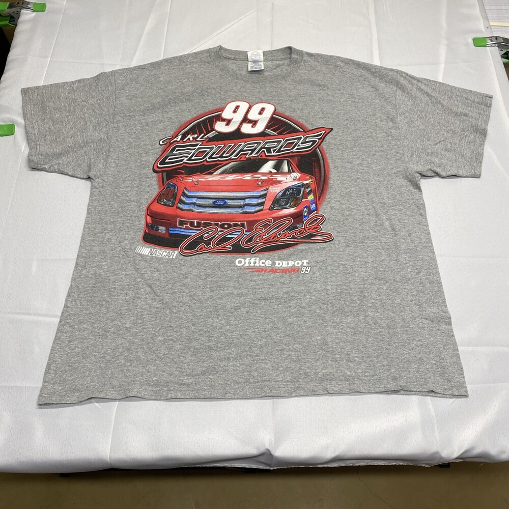 Vintage Delta Carl Edwards #99 Office Depot Racing NASCAR Gray T-Shirt Size 2XL